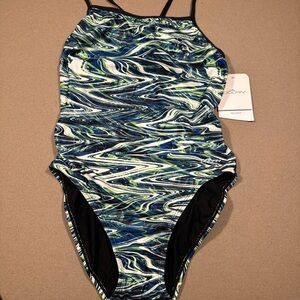 Dolfin Neon Wave One-Piece Swimsuit - Blue/Green/White NWT